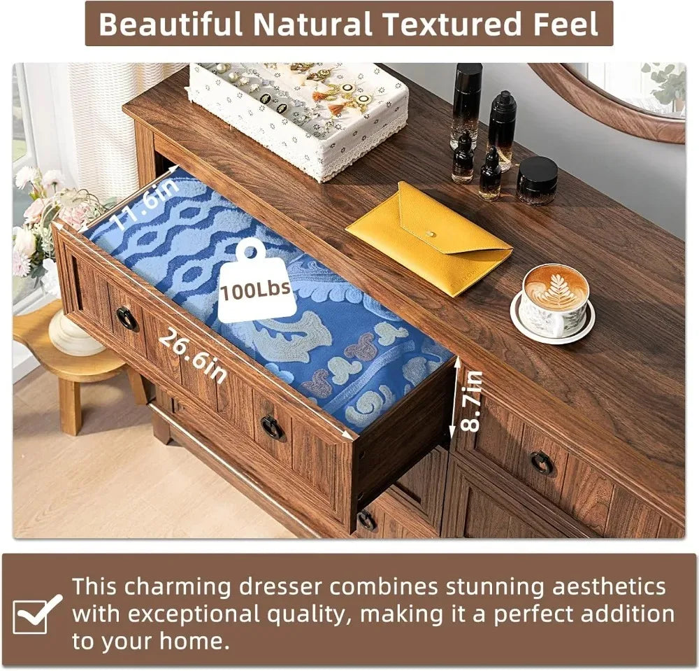 Farmhouse 54" Wood Dresser, 6 Drawers