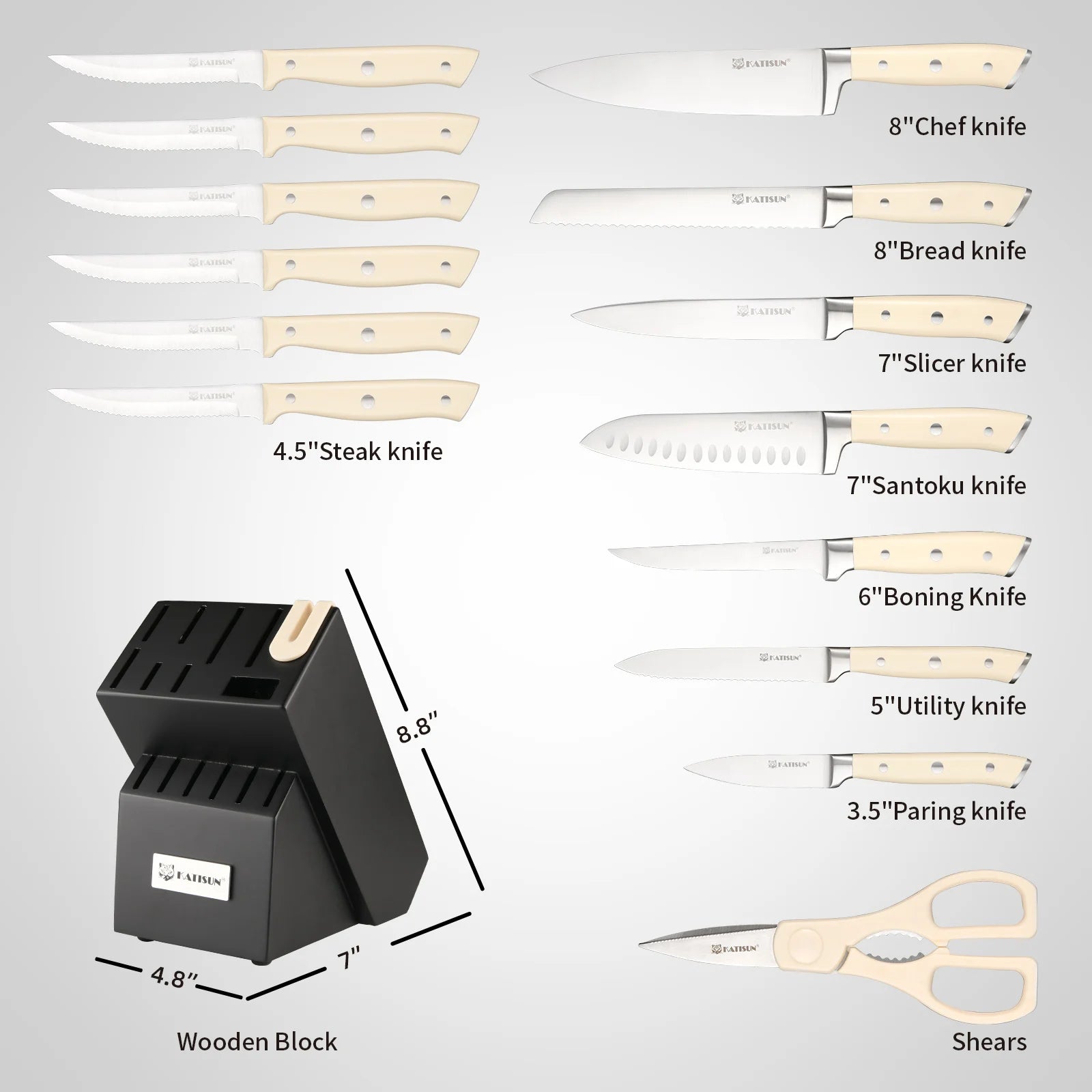 16 Piece Black and White Steel Knife Set
