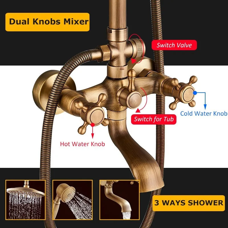 Antique Brass Bathroom Rain Shower System