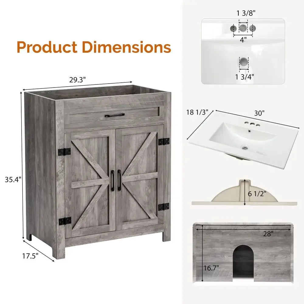 30" Farmhouse Bathroom Vanity with Sink