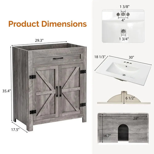 30" Farmhouse Bathroom Vanity with Sink