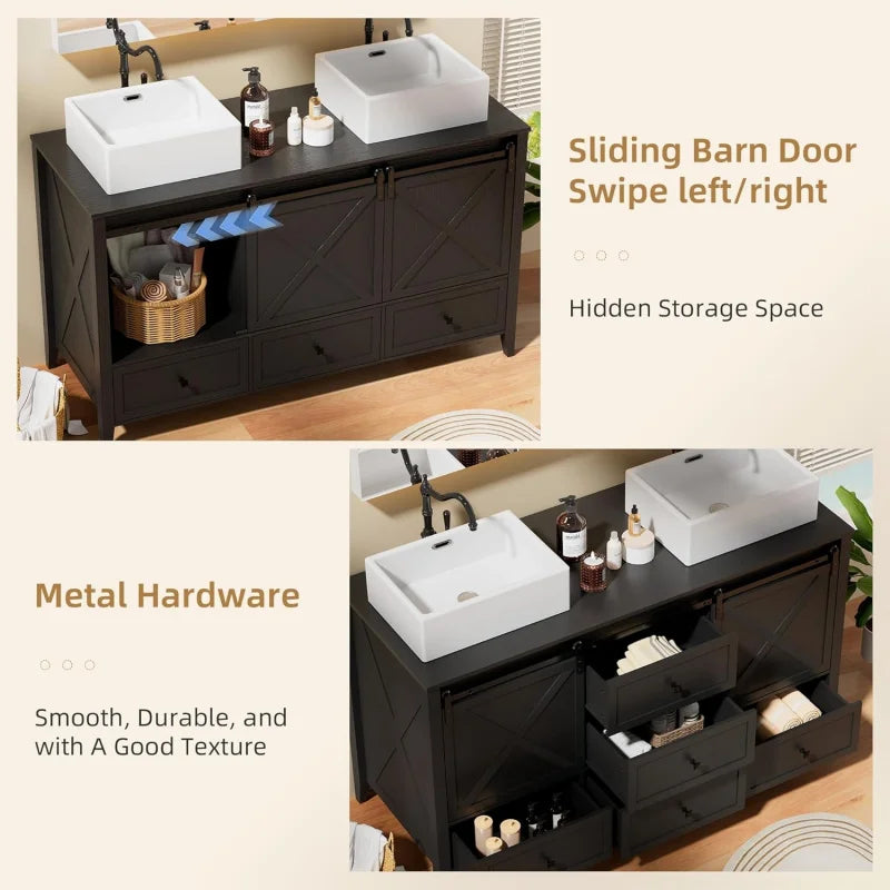 60" Bathroom Vanity with Double Ceramic Sink