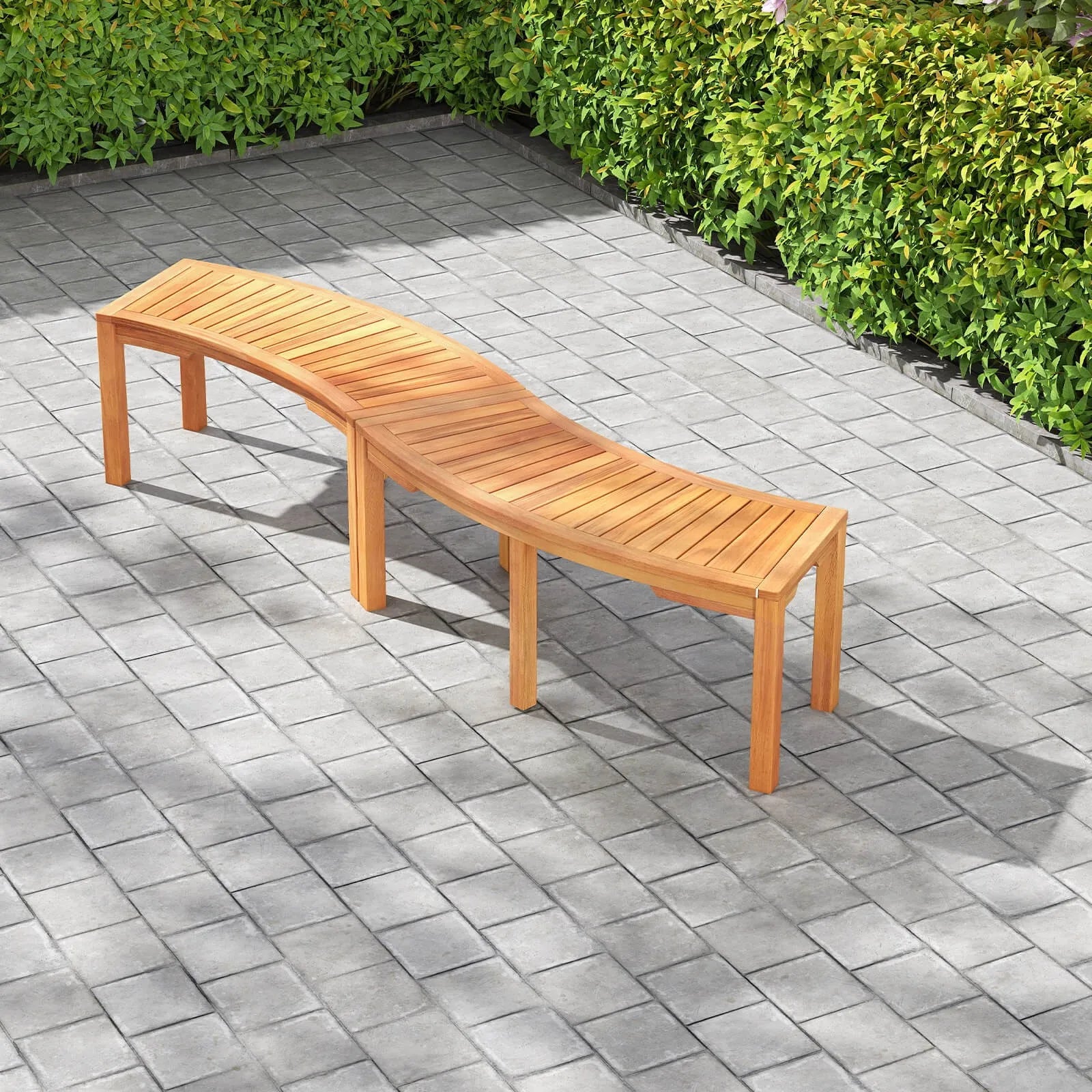 Outdoor Curved Bench w/Slatted Seat