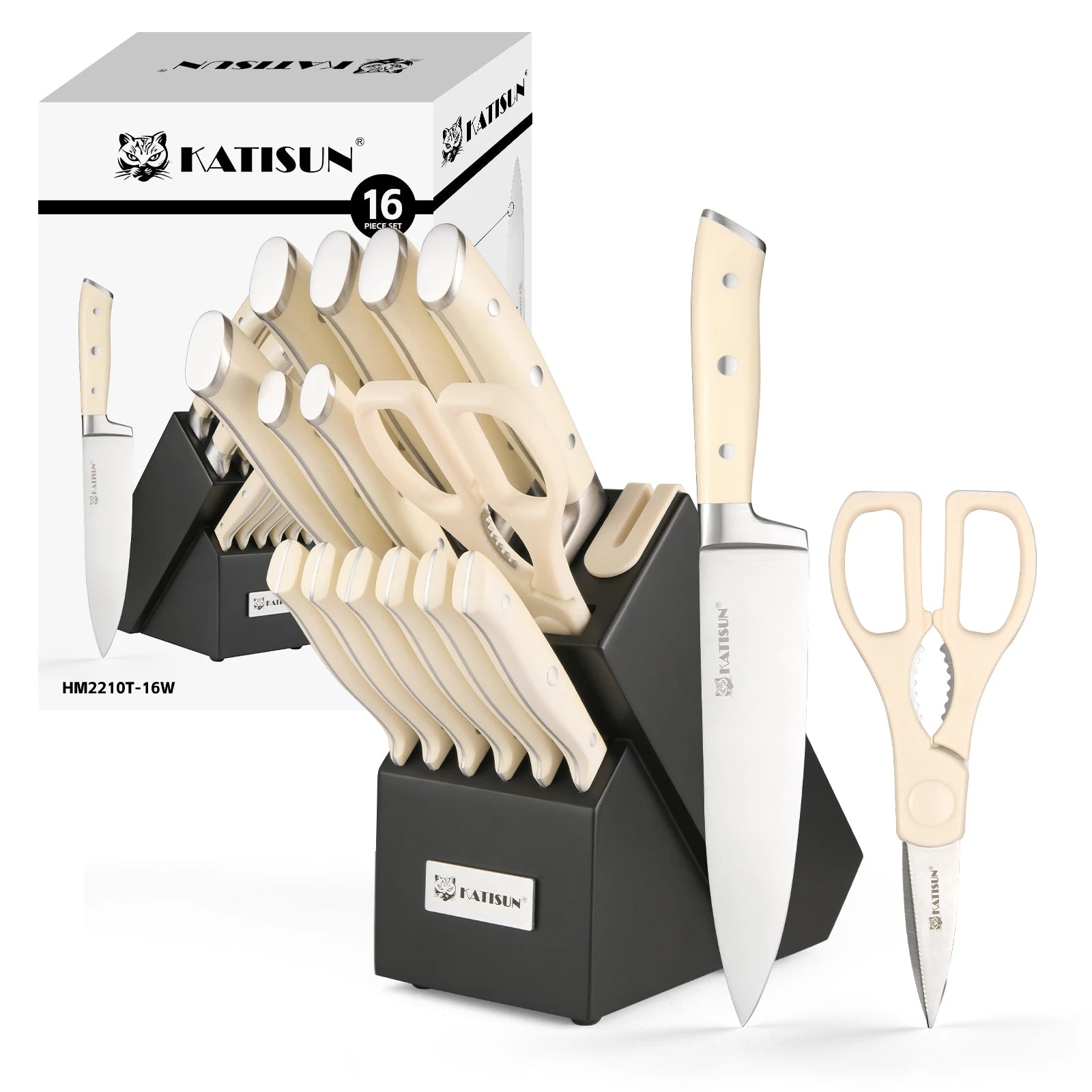 16 Piece Black and White Steel Knife Set