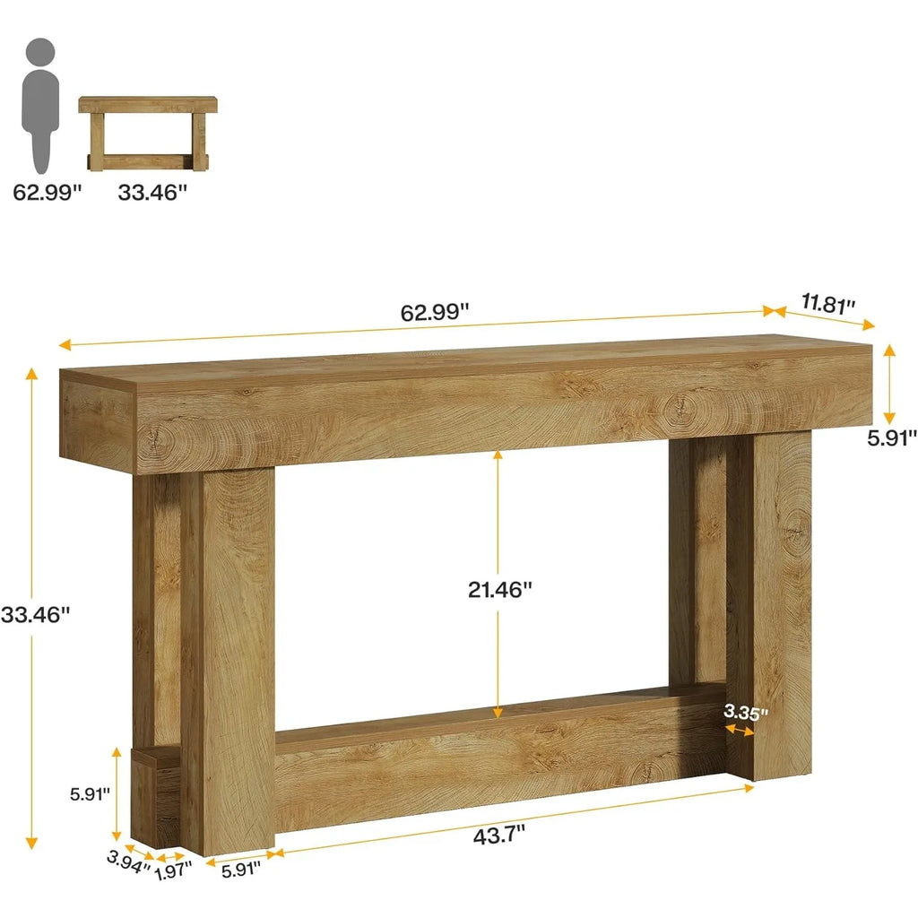63-Inch 2-Tier Wood Console Table
