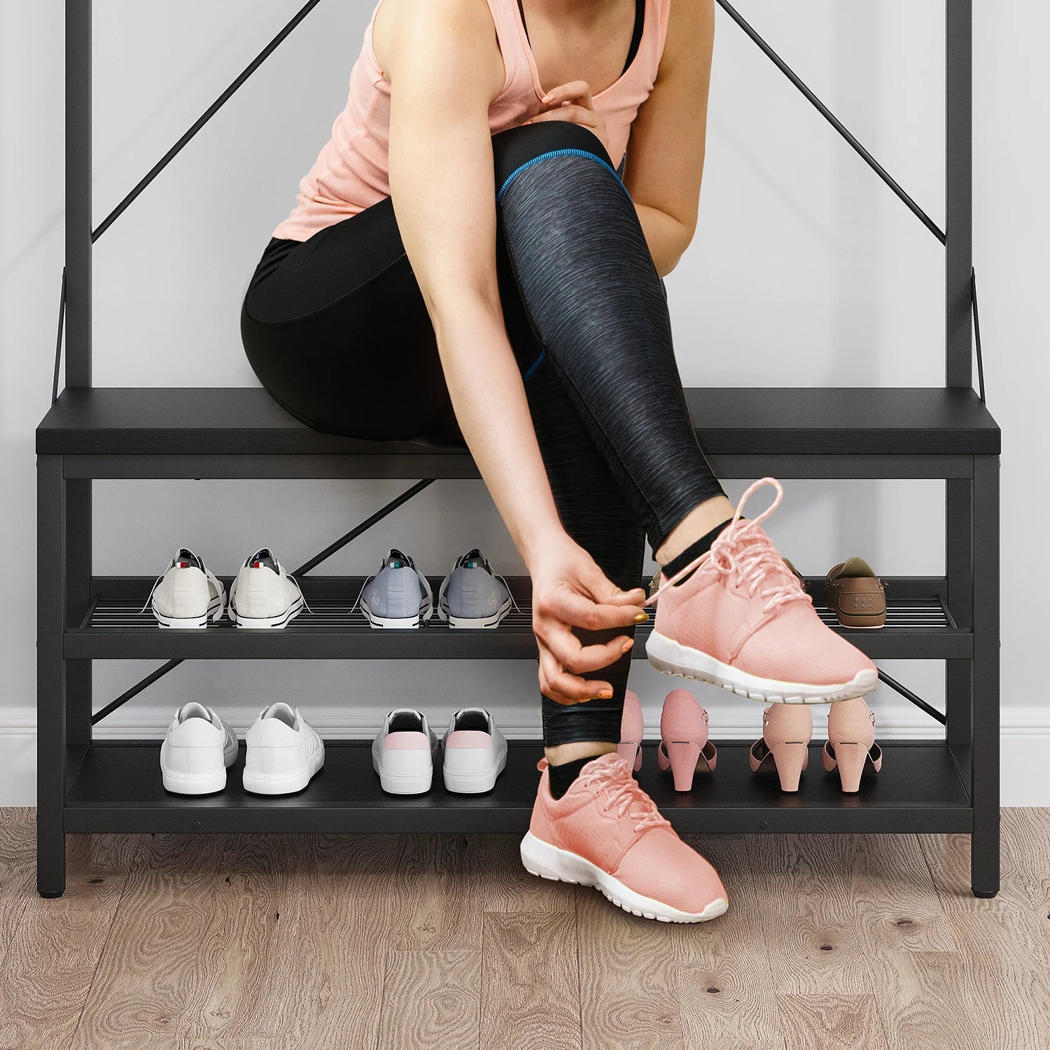 72" Tall Coat Rack With Shoe Bench