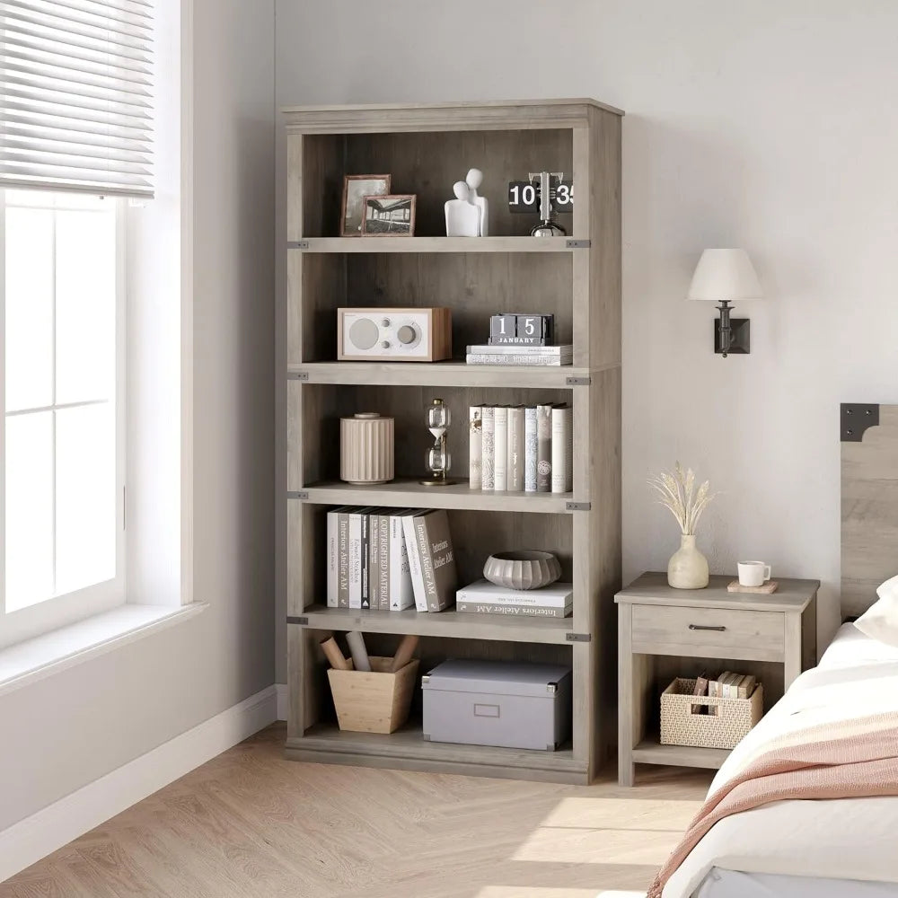 5 Tier Farmhouse Bookcase with Storage