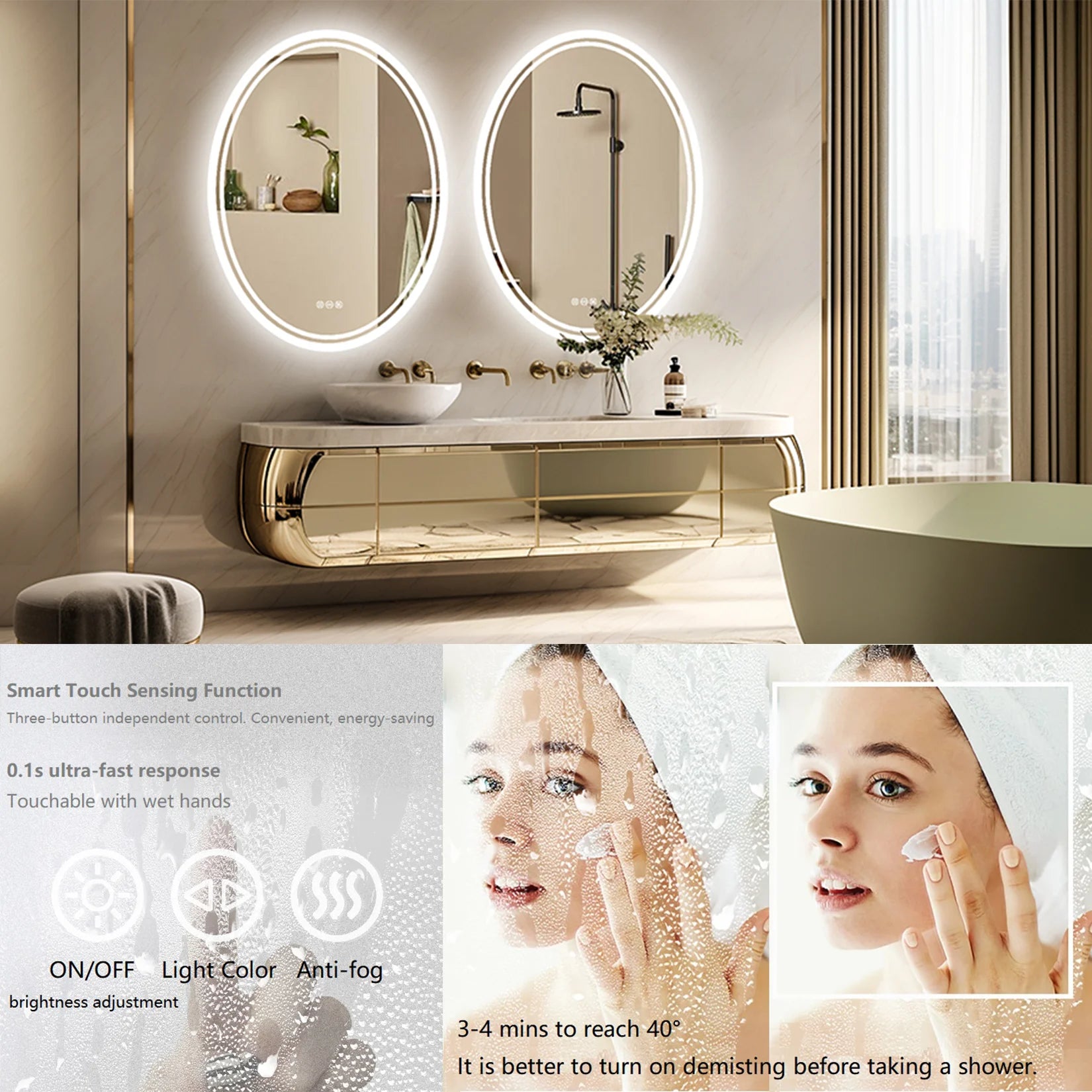 LED Backlit Anti-fog Bathroom Mirror