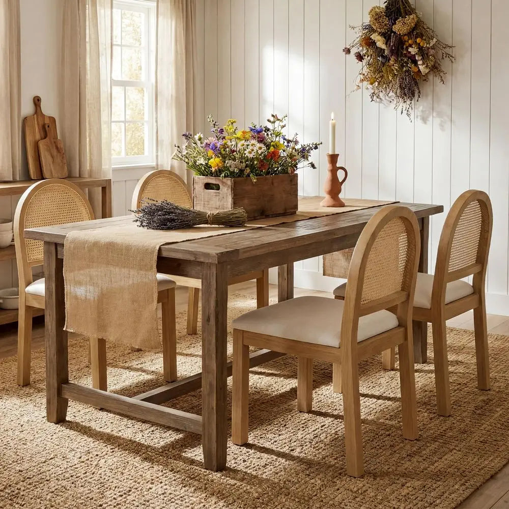 Upholstered Rattan Dining Chairs Set of 4