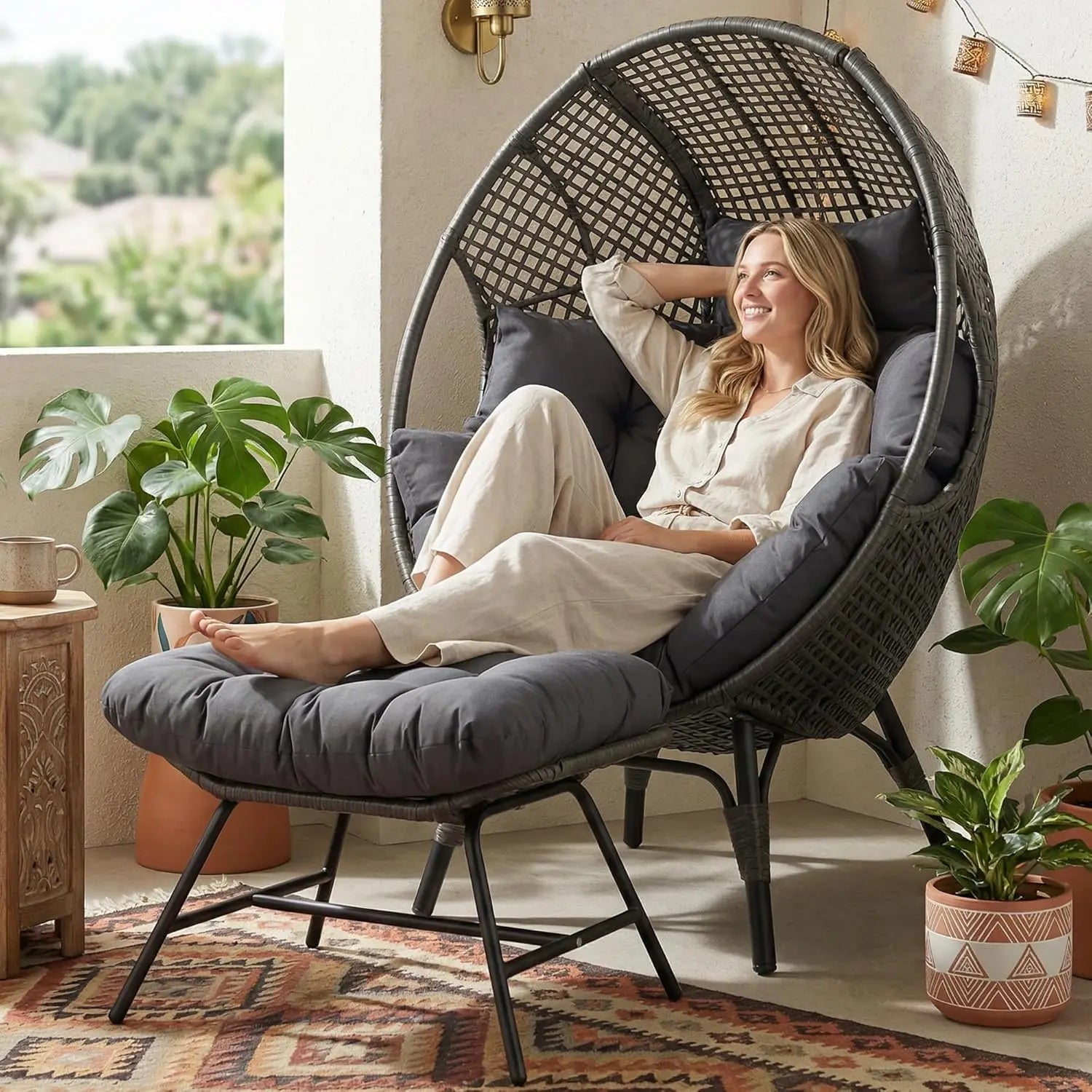 Indoor Outdoor Egg Chair with Ottoman