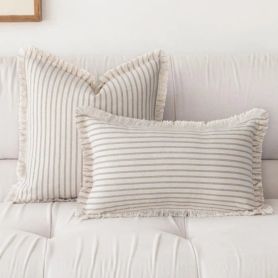 Pillow Covers 26x26 Set of 2 Striped, Fringed
