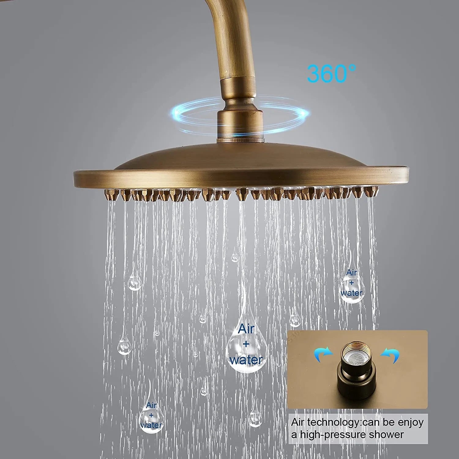 Antique Brass Bathroom Rain Shower System