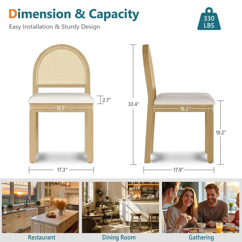 Upholstered Rattan Dining Chairs Set of 4