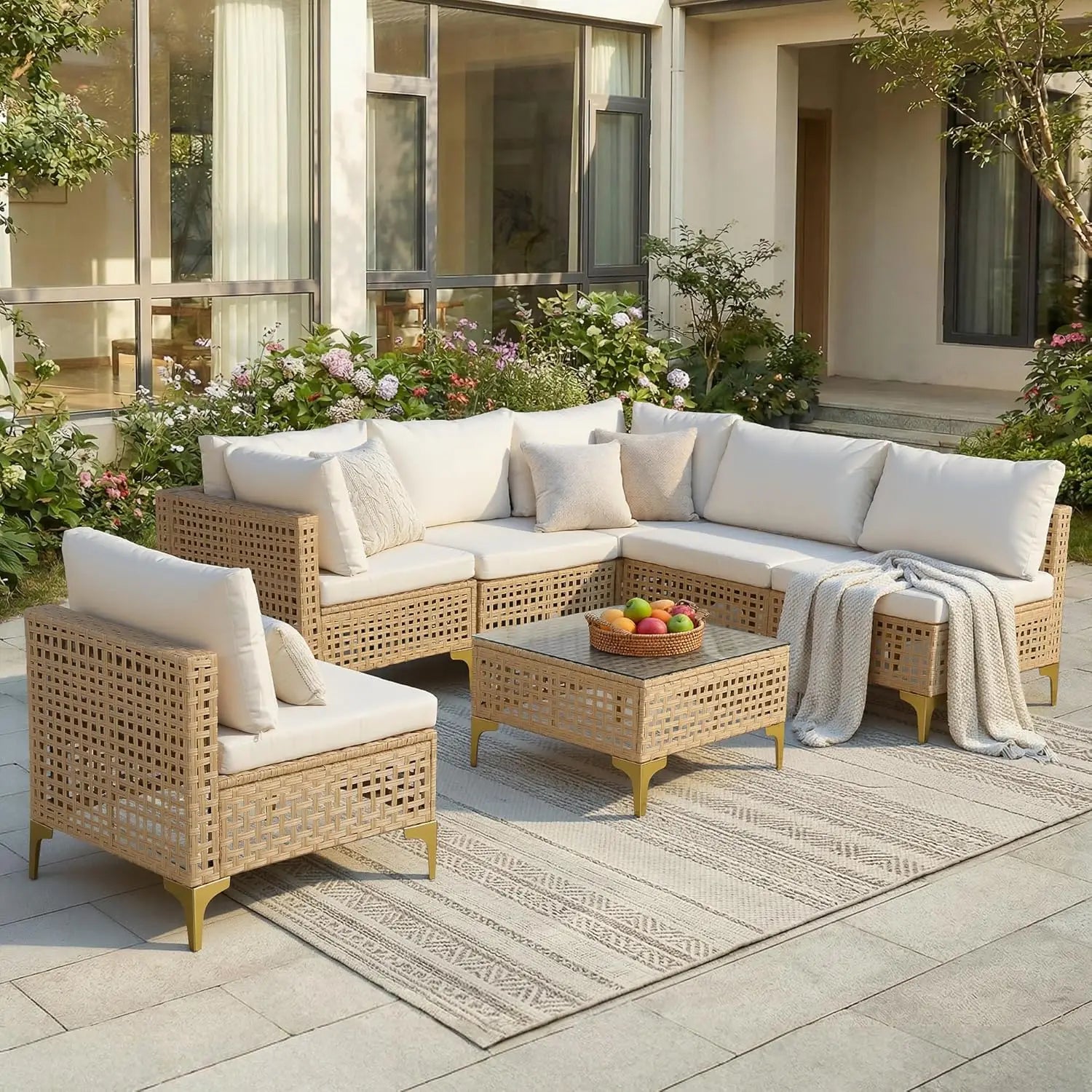 7-Piece Wicker Patio Sectional Sofa Set