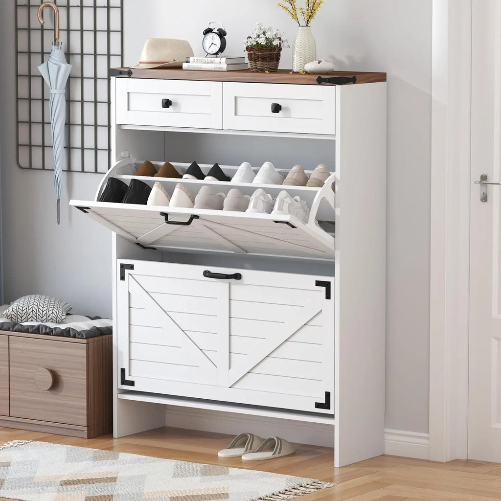 Shoe Cabinet with 2 Flip Drawers and Deodorizing Function
