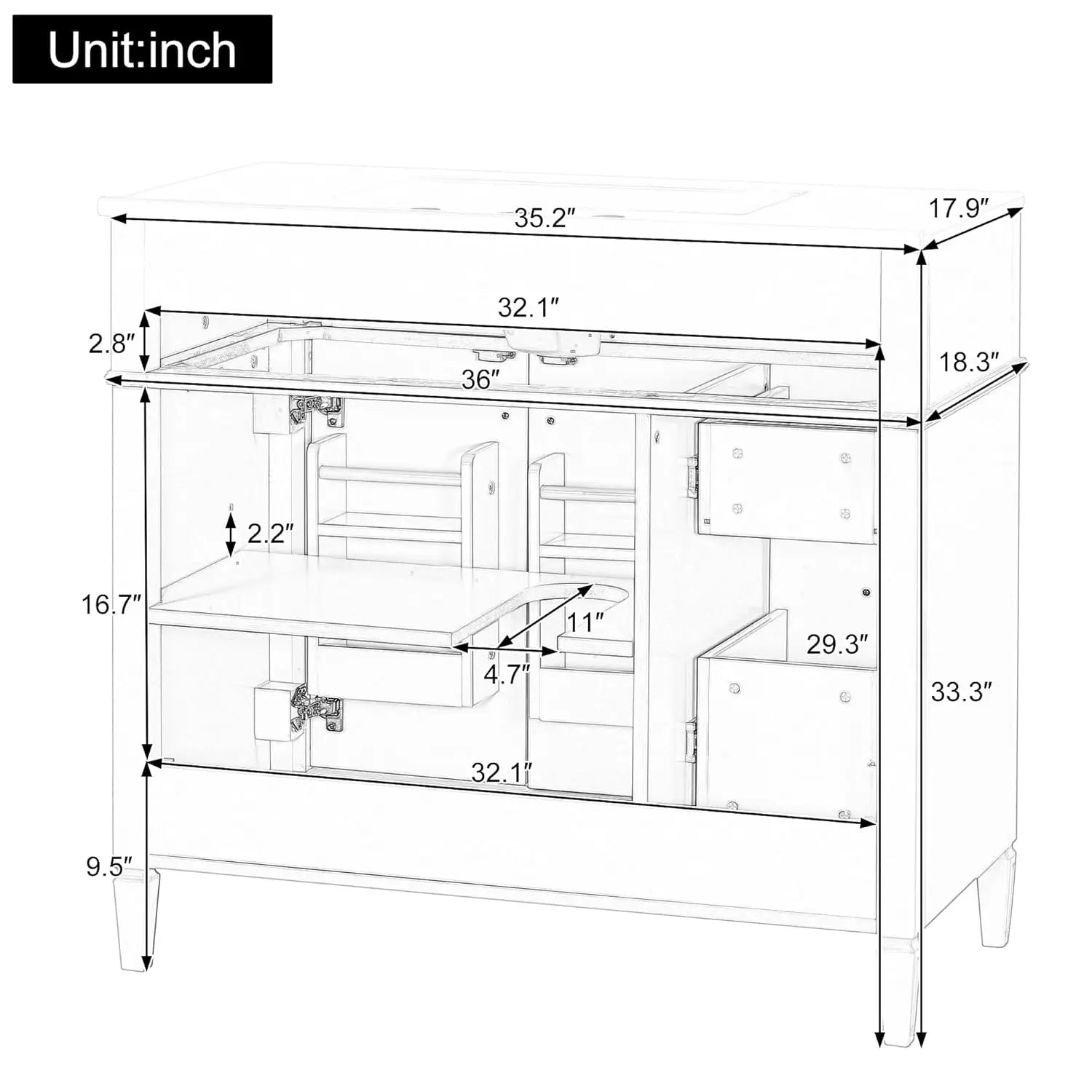 36" Bathroom Vanity with Ceramic Sink Top