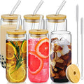 20 Oz Drinking Glasses with Bamboo Lids 6 Pcs