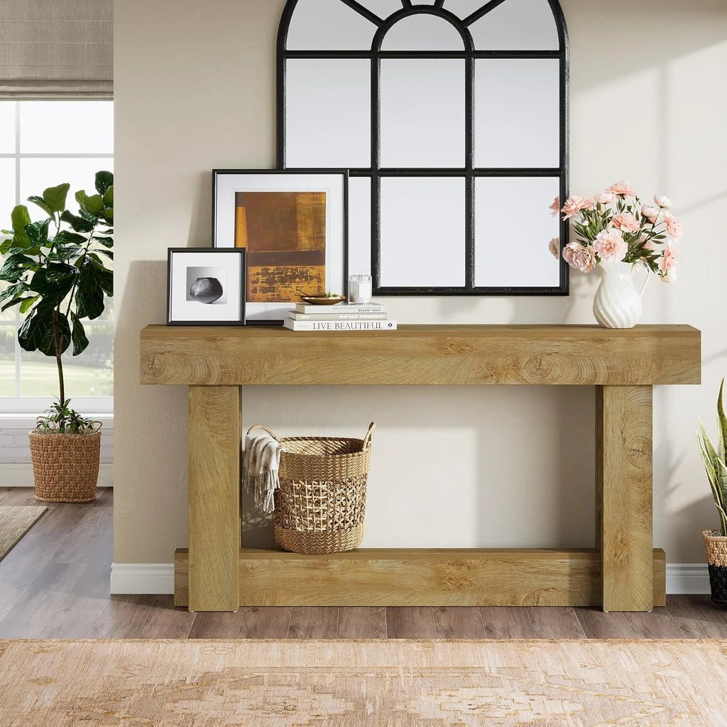63-Inch 2-Tier Wood Console Table