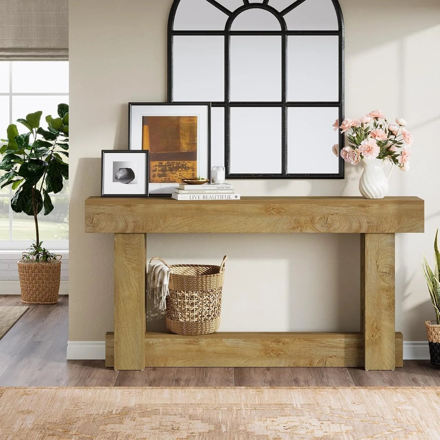 63-Inch 2-Tier Wood Console Table