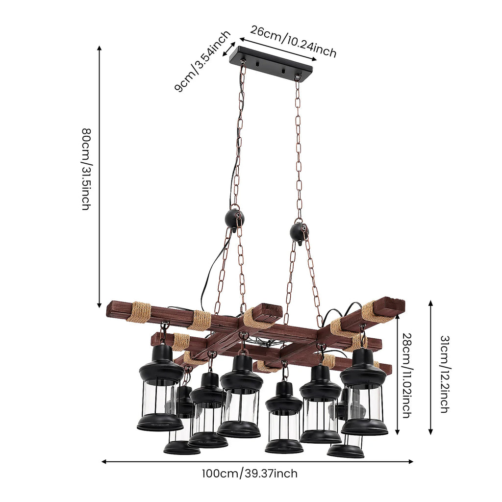 8-Light Wooden Pendant Light