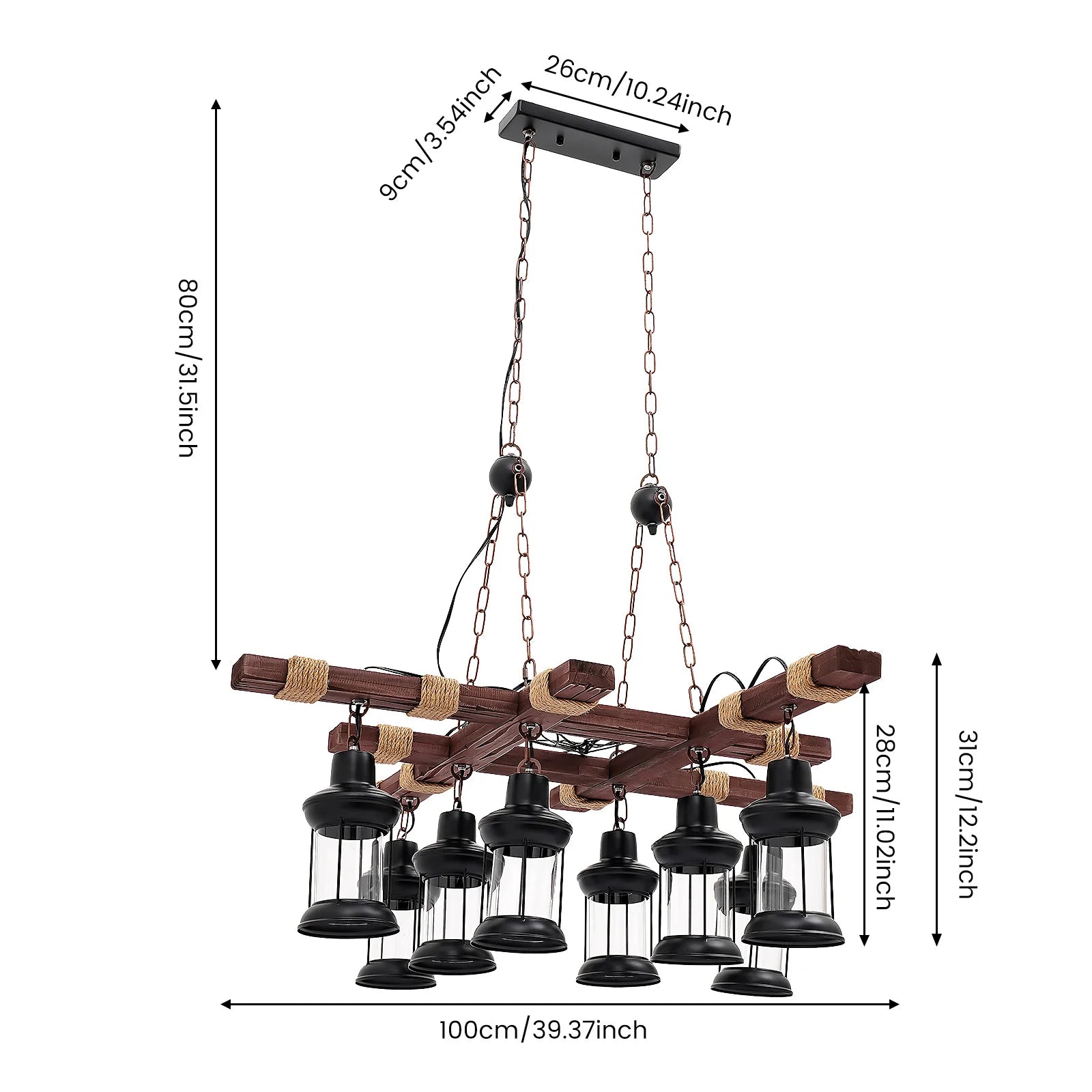 8-Light Wooden Pendant Light