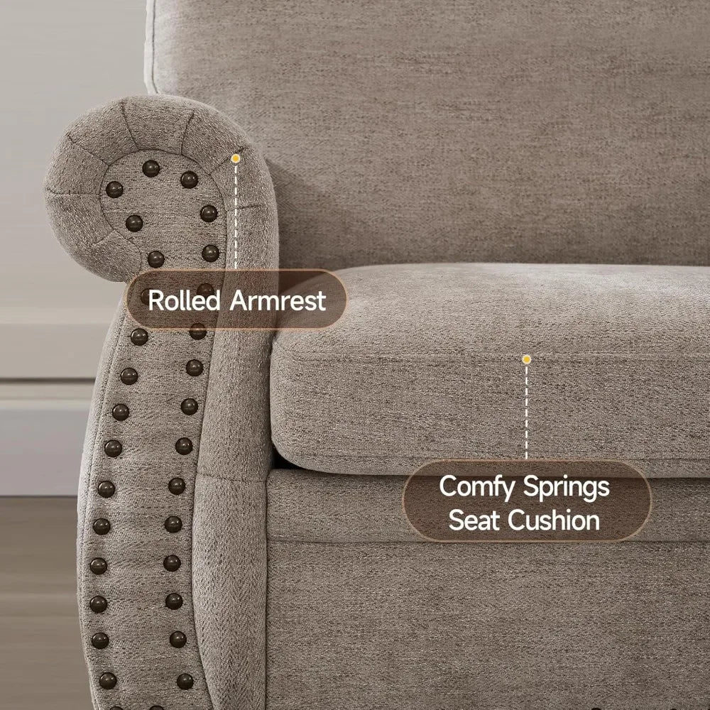 66 Inch Vintage Chenille Sofa with Rolled Arms
