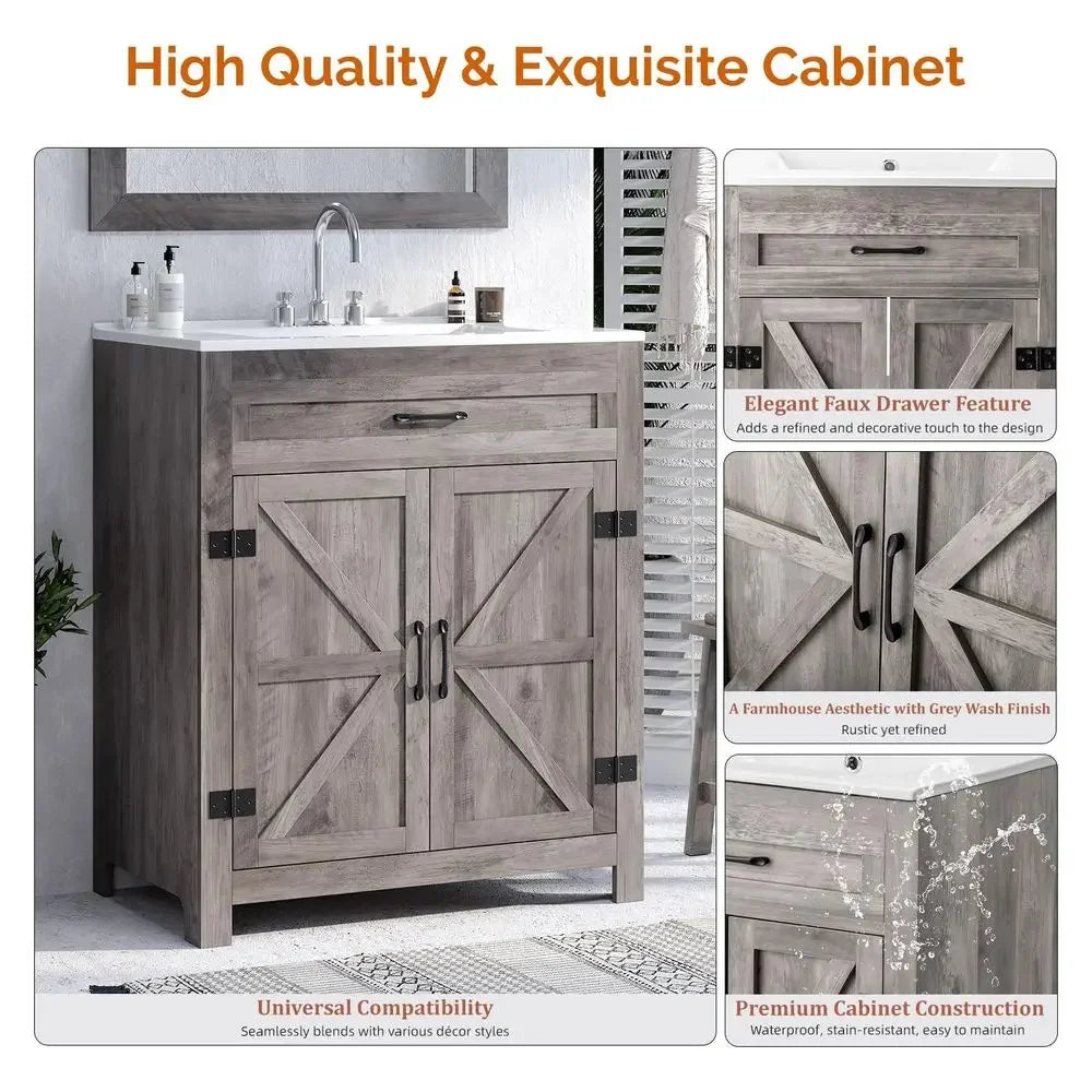 30" Farmhouse Bathroom Vanity with Sink