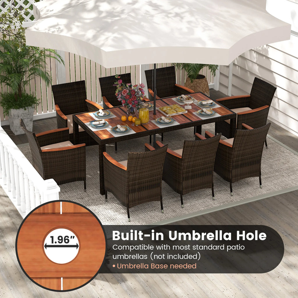 9 PCS Patio Wicker Dining Set