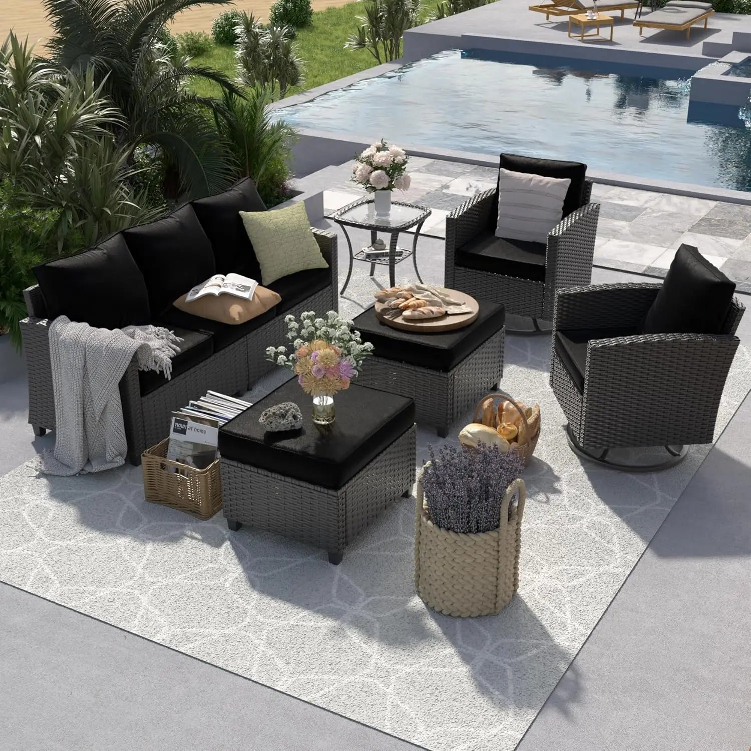 6pc Rattan Sectional Sofa Set