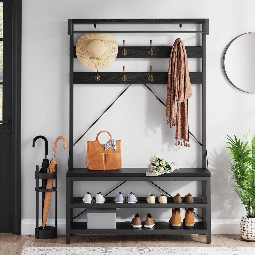 72" Tall Coat Rack With Shoe Bench