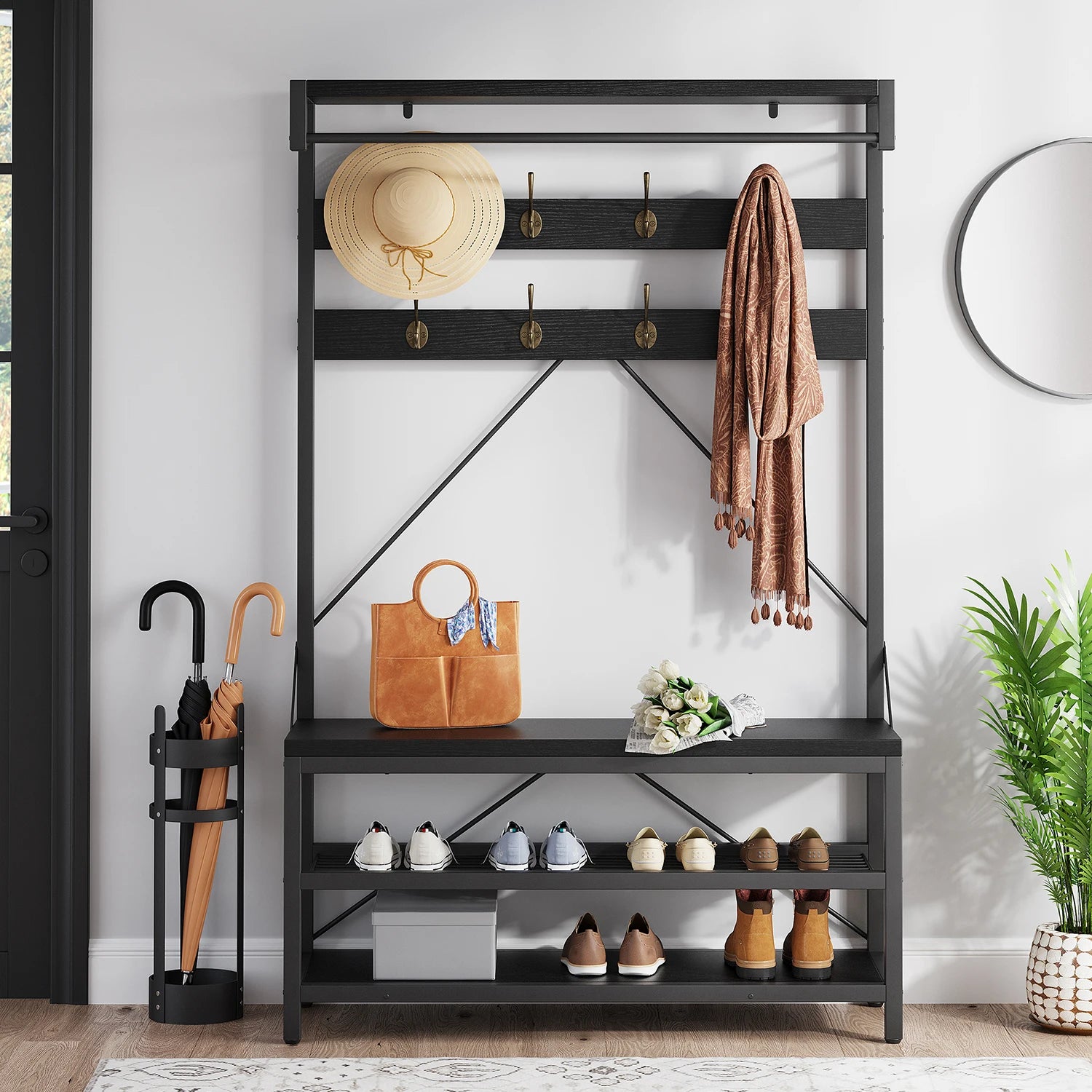 72" Tall Coat Rack With Shoe Bench