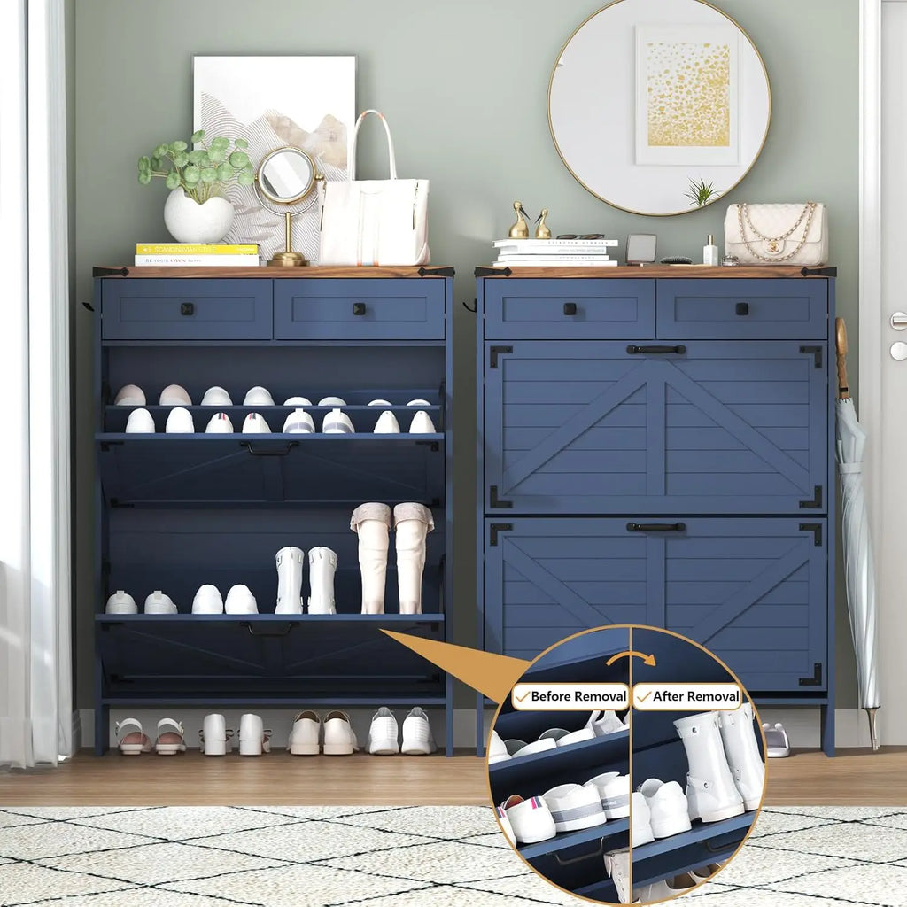 Shoe Cabinet with 2 Flip Drawers and Deodorizing Function