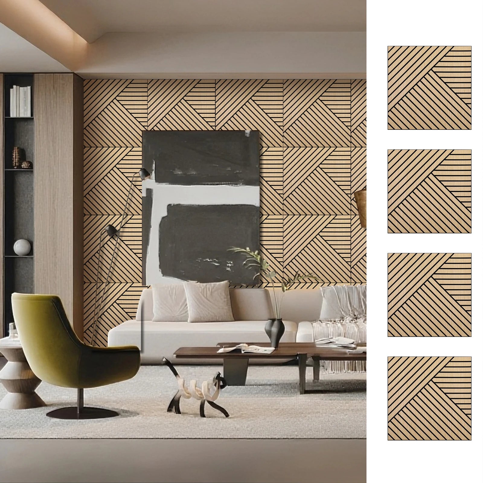 4 Packs Acoustic 3D Wood Slat Wall Panels