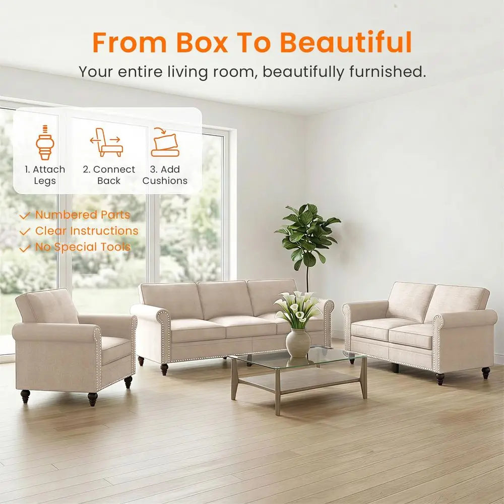 3 Piece Living Room Sofa Set