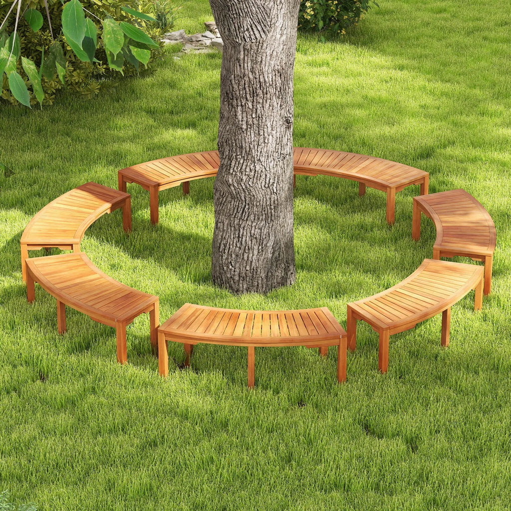 Outdoor Curved Bench w/Slatted Seat