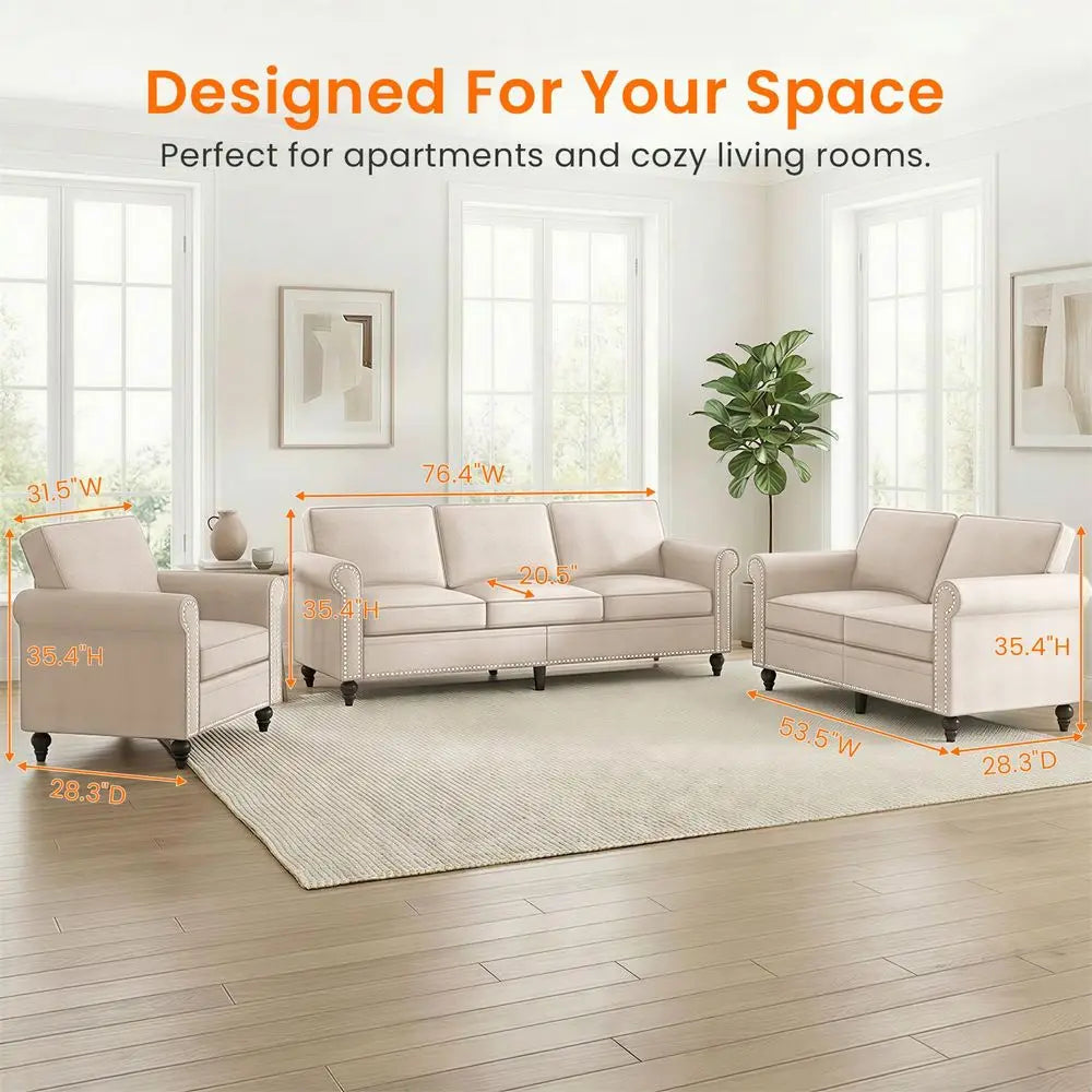 3 Piece Living Room Sofa Set