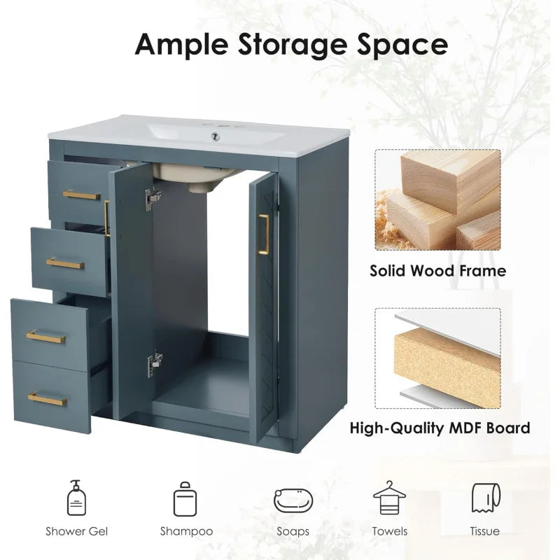 30'' Wood with Ceramic Sink Vanity Set