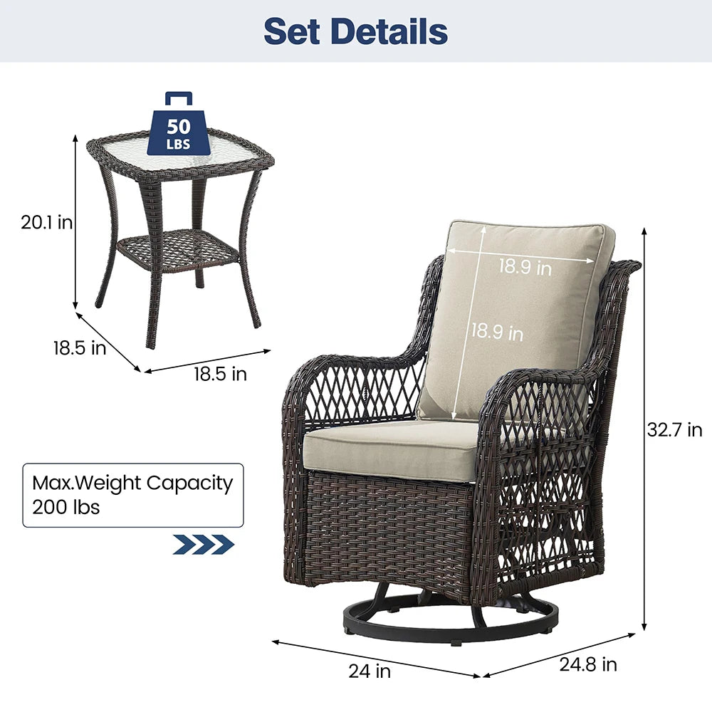 3-Piece Wicker Swivel Rocking Patio Set
