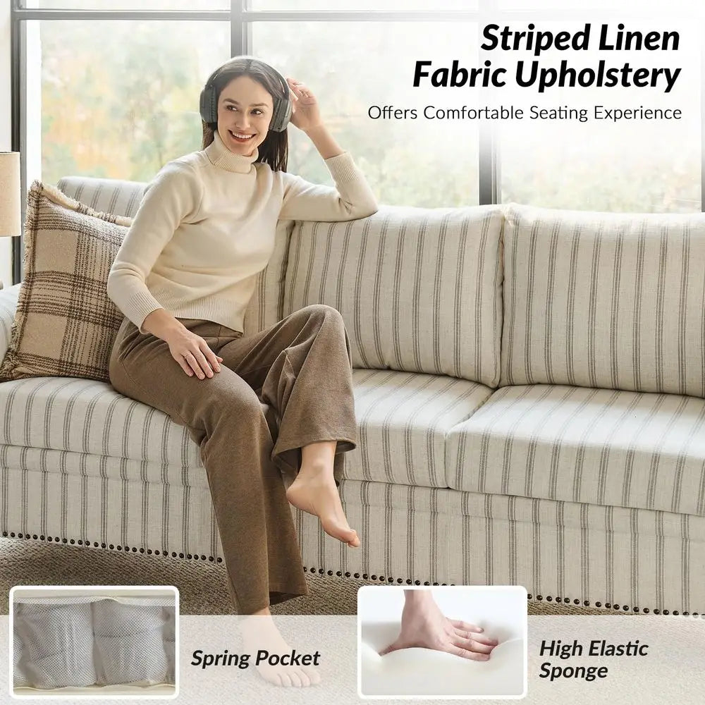 81" Farmhouse Couch with Stripe Pattern