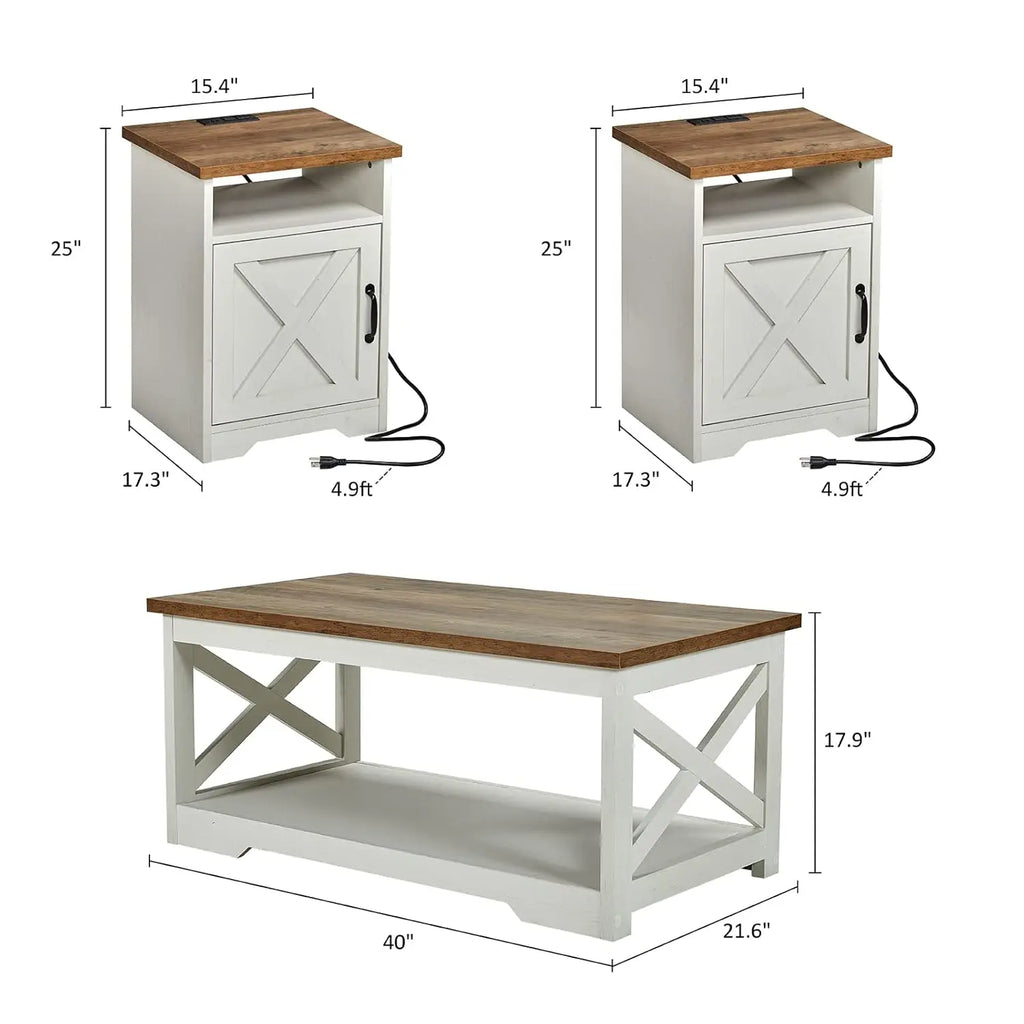 3-Piece Farmhouse Coffee & End Table Set