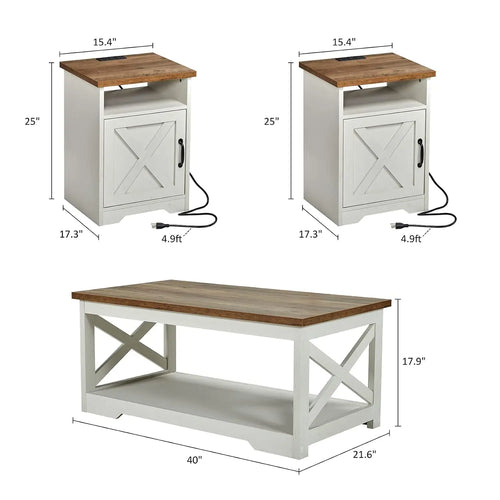 3-Piece Farmhouse Coffee & End Table Set