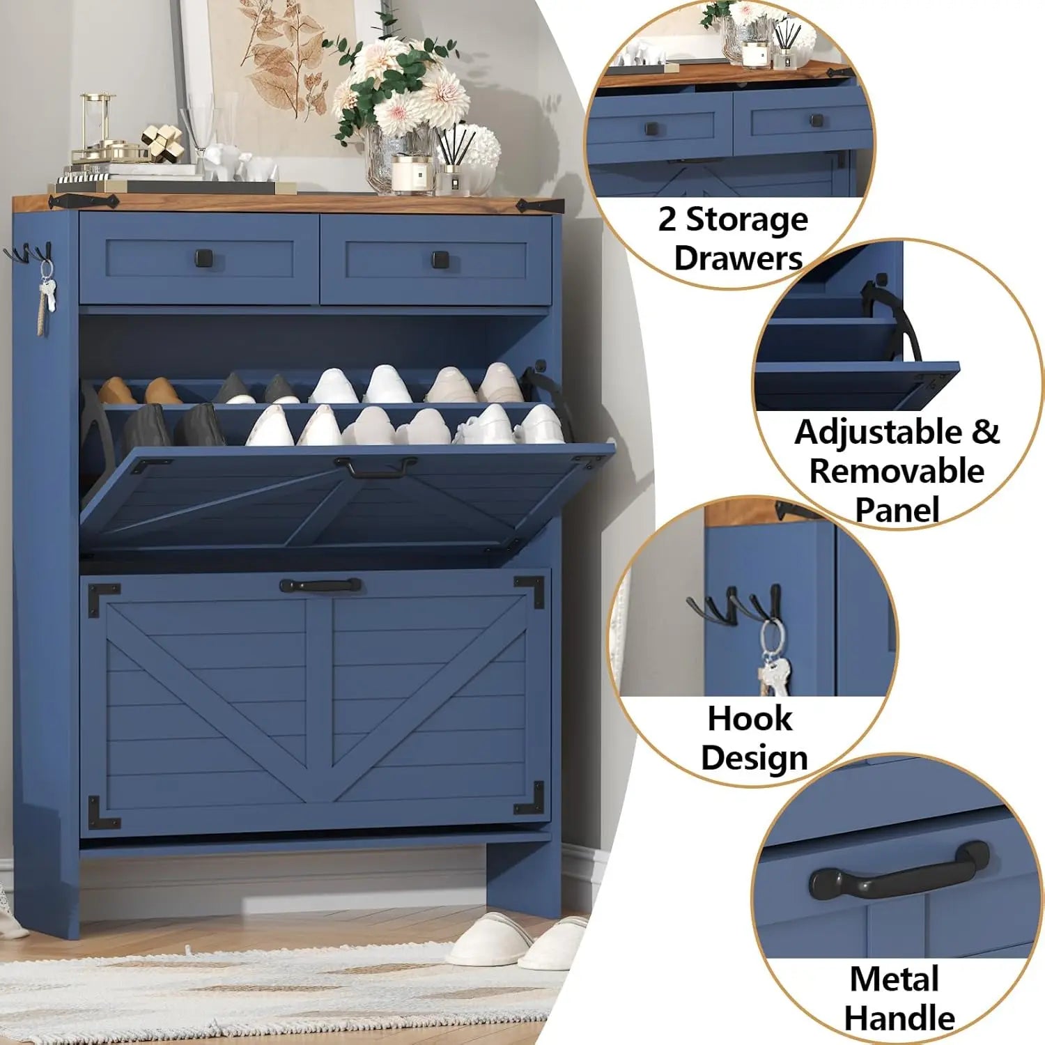 Shoe Cabinet with 2 Flip Drawers and Deodorizing Function