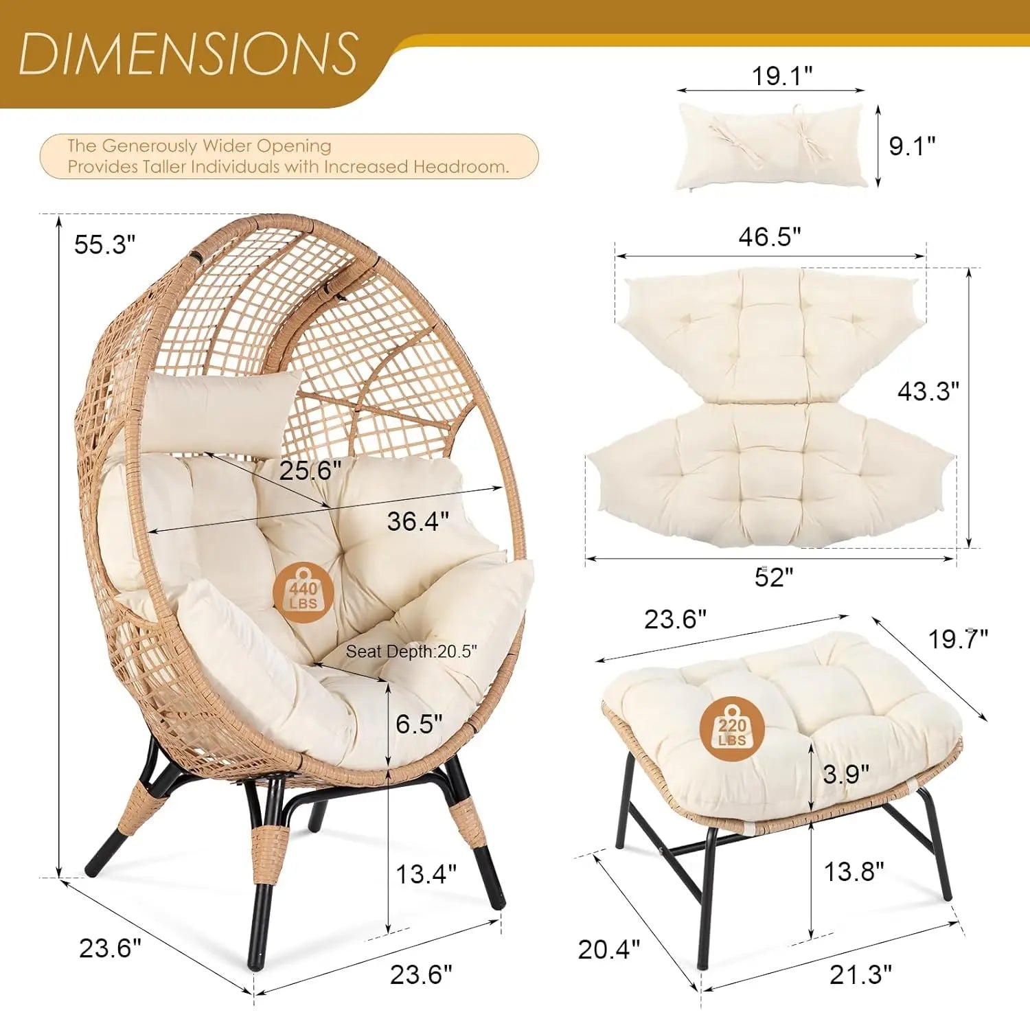 Indoor Outdoor Egg Chair with Ottoman