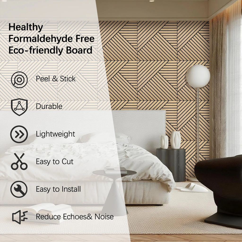 4 Packs Acoustic 3D Wood Slat Wall Panels