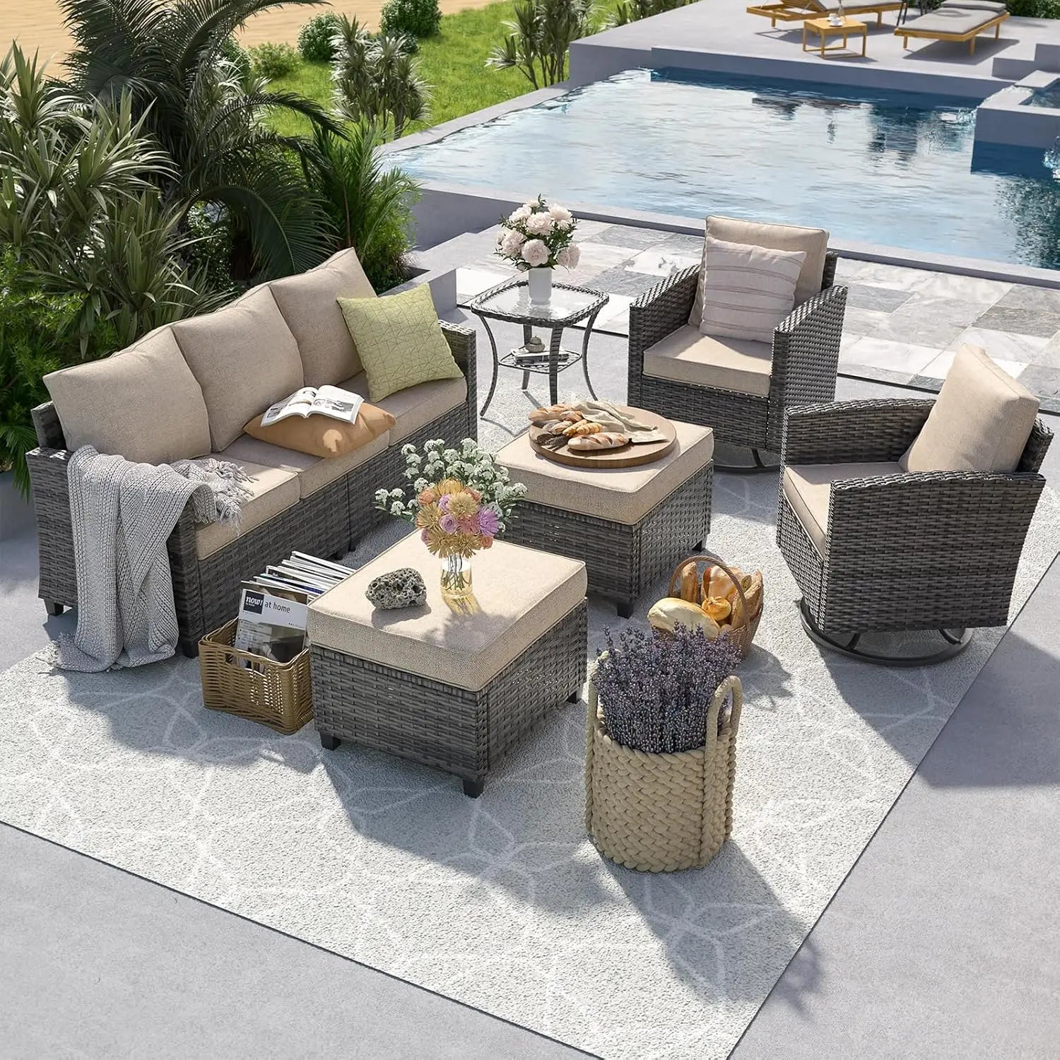 6pc Rattan Sectional Sofa Set
