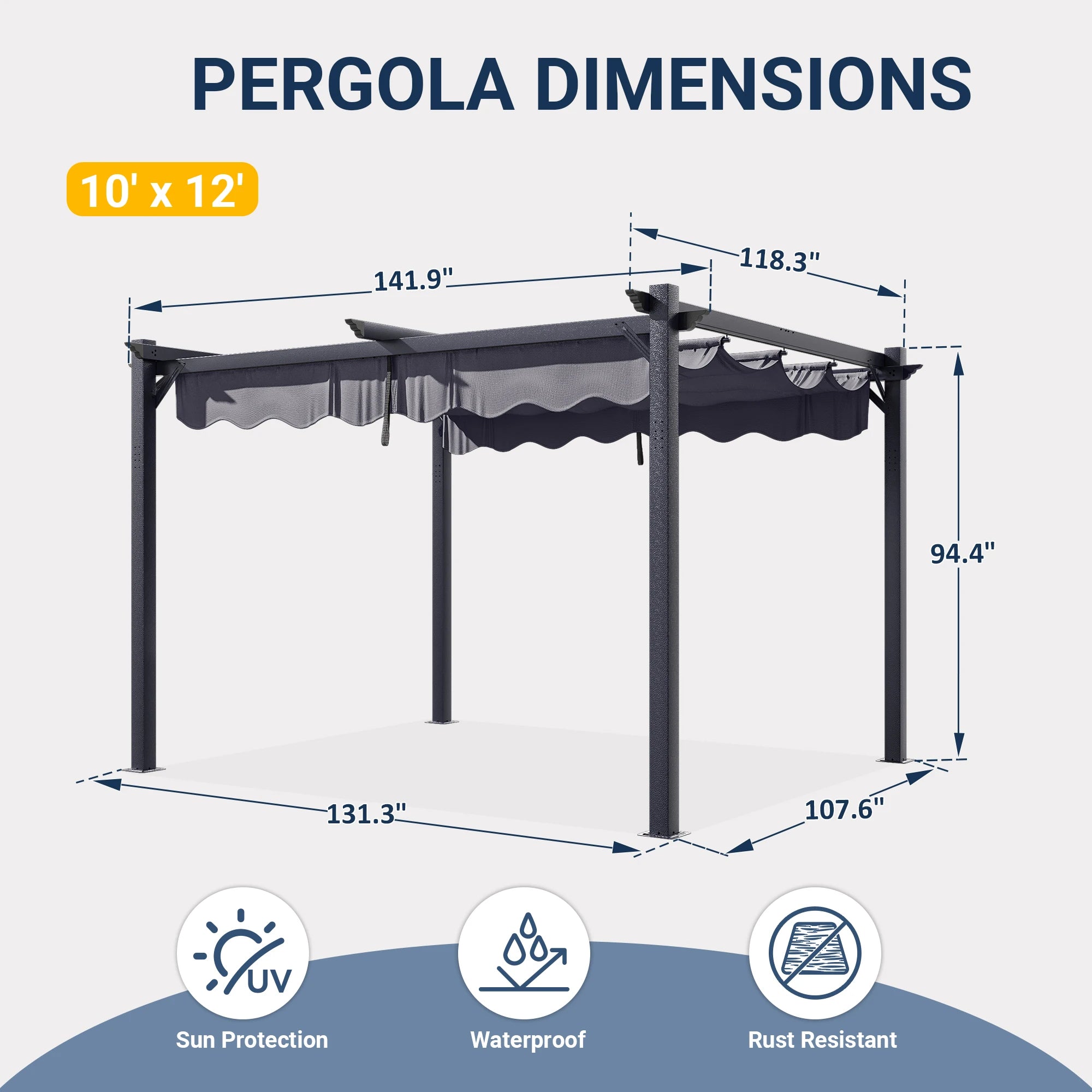 10x12FT Outdoor Aluminum Pergola
