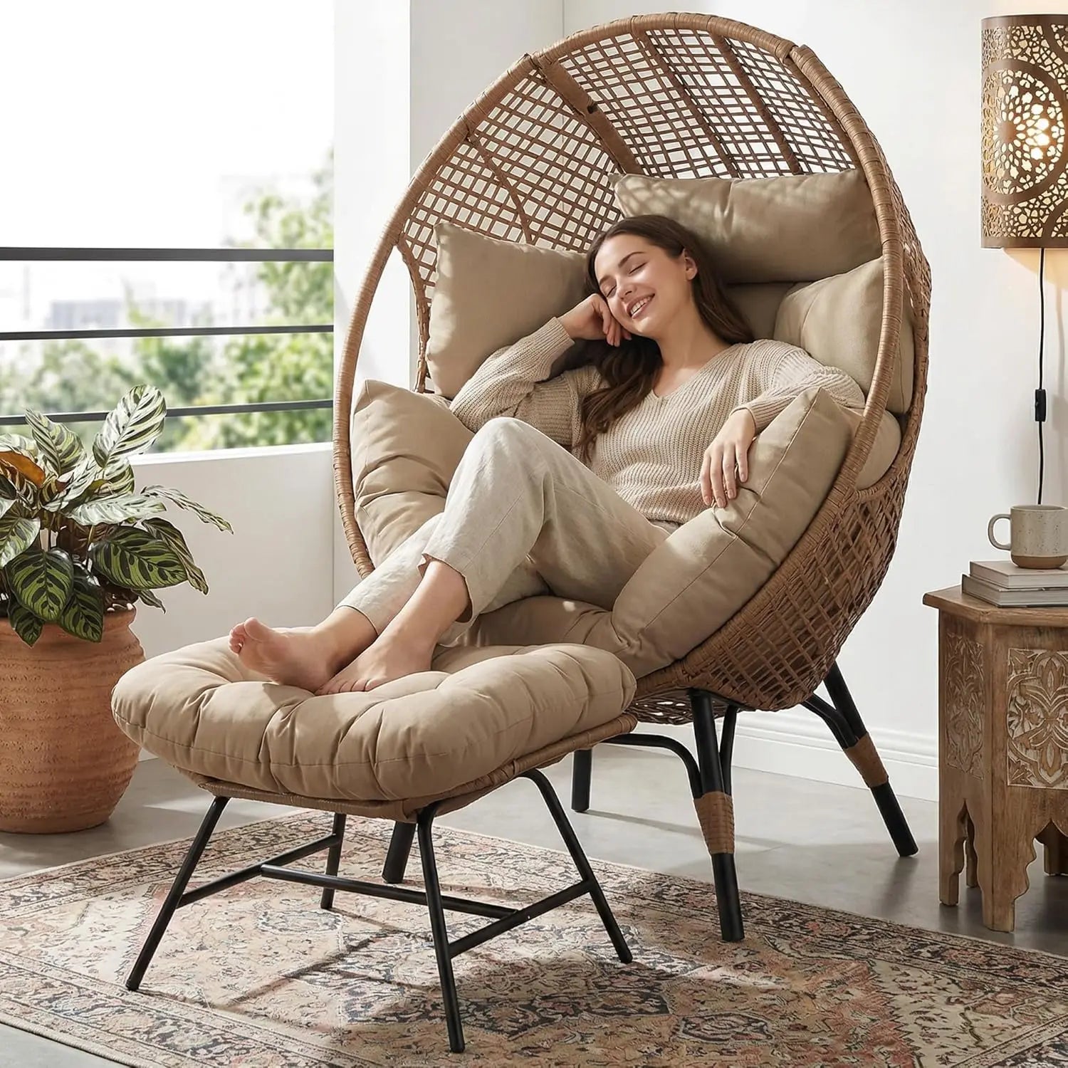 Indoor Outdoor Egg Chair with Ottoman