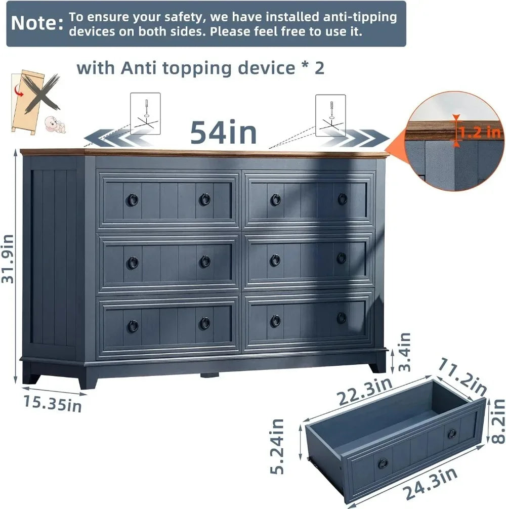 Farmhouse 54" 6-Drawer Dresser