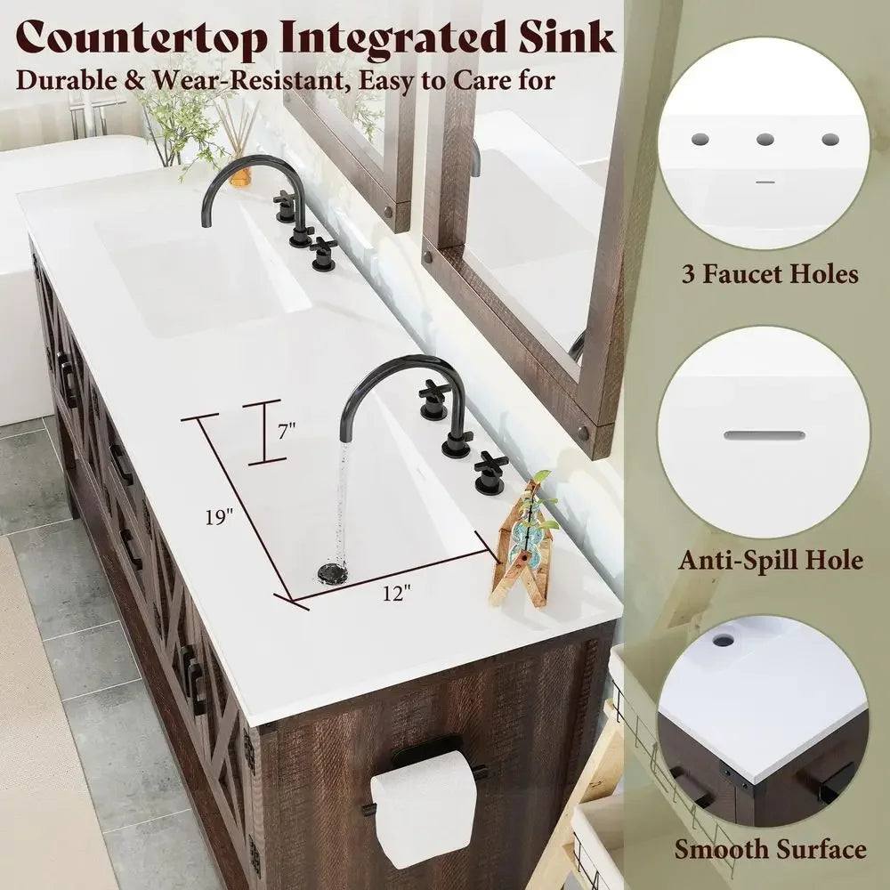 60" Farmhouse Bathroom Vanity with Double Sink