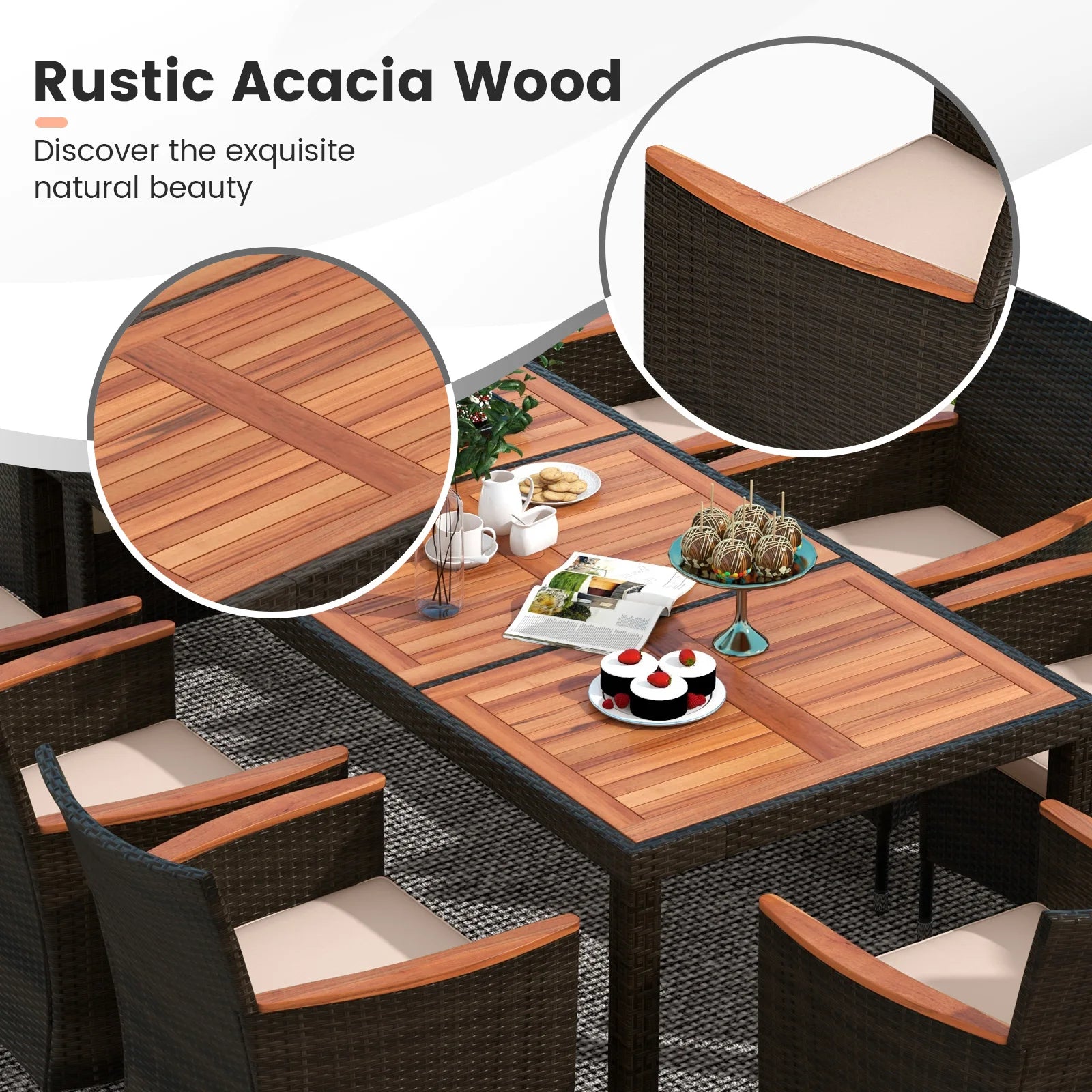 9 PCS Patio Wicker Dining Set